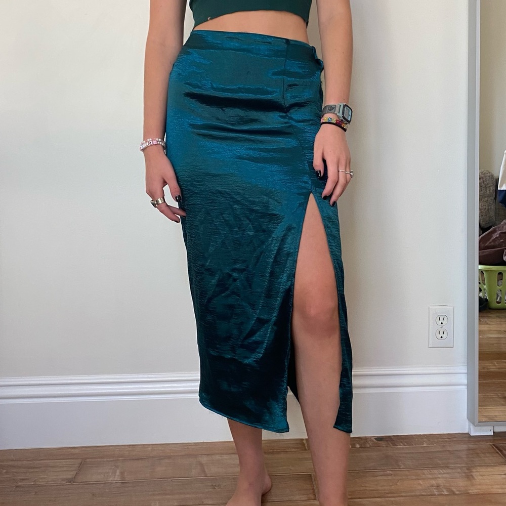 Green blue midi skirt